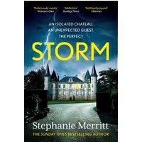 Book cover for "Storm" by Stephanie Merritt, featuring a chateau under a stormy sky with glowing windows and dark trees.