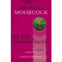 Pink cover of "Stormbringer" by Michael Moorcock, featuring a circular illustration of a warrior with a sword.