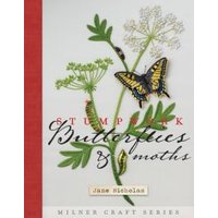 "Stumpwork Butterflies & Moths book with embroidered butterfly and plant on cover, red spine, Milner Craft Series"