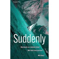 "Suddenly book cover with teal mountain landscape, white sailboat, and bold white title text."