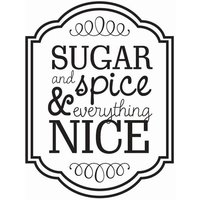 Black and white decorative wall art with "Sugar & Spice & Everything Nice" text in ornate frame design.