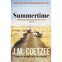 "Summertime book by J.M. Coetzee, cover with desert road, white car, and blue sky, shortlisted for Man Booker Prize 2009"