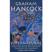 "Supernatural book by Graham Hancock, blue cover with abstract mystical artwork and white title text"