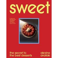 Red cookbook cover titled "Sweet" featuring a dessert with strawberries and cream in a circular dish.