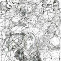 Black and white album cover "Symbiosis" by Vinyl Castle, featuring intricate line drawings of various faces and figures.