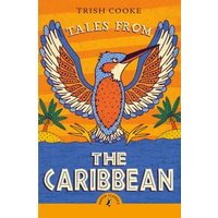 "Tales from the Caribbean book with colorful bird illustration, orange and blue cover, palm trees in background"