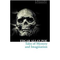 "Collins Classics book 'Tales of Mystery & Imagination' by Edgar Allan Poe, cover with a skull illustration."