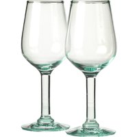 Tall recycled wine glasses set of 2 with clear glass and subtle green tint, featuring elegant long stems.