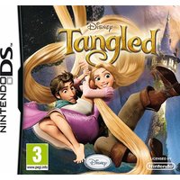 Nintendo DS game "Tangled" cover featuring Rapunzel with long blonde hair and a man in medieval attire.