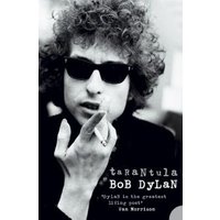 Black and white book cover titled "Tarantula" by Bob Dylan, featuring a man with curly hair and sunglasses.