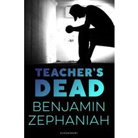 "Teacher's Dead" book cover featuring a silhouette of a seated person in a dimly lit room.