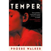 "Red and black book cover of 'Temper' by Phoebe Walker featuring a woman's side profile in shadow."