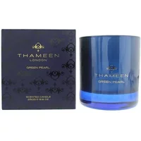 Blue Thameen Green Pearl Candle 250g in glass holder with matching dark blue box featuring gold logo and text.