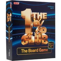 "The 1% Club Board Game in a dark box with bold gold lettering and blue accents, suitable for ages 8 and up."