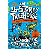 "The 26-Storey Treehouse book with colorful cartoon cover featuring a pirate ship and sea creatures."