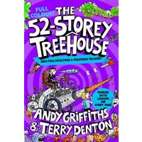 Purple cover of "The 52-Storey Treehouse" book with colorful illustrations and bold white title text.