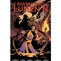 Comic book "The Adventures of Lumen N. Volume 1" with a hero holding a torch, surrounded by shadows and creatures.