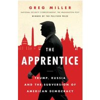 Red and white book cover titled "The Apprentice" with silhouette of a man and cityscape background.