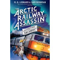 "The Arctic Railway Assassin book cover with a train speeding through snow and a figure climbing aboard."