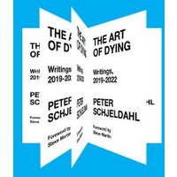 "The Art of Dying book cover, blue background, bold black text, writings 2019-2022 by Peter Schjeldahl"
