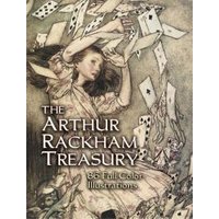 "The Arthur Rackham Treasury book with whimsical illustration of a girl amidst flying playing cards on the cover."