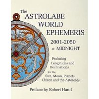 "The Astrolabe World Ephemeris book, 2001-2050, with ornate astrolabe illustration and text on cream cover"