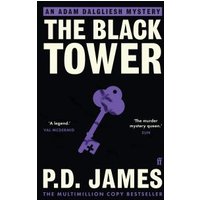 "The Black Tower book by P.D. James, black cover with purple key illustration and white text, an Adam Dalgliesh mystery"