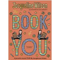 "The Book of You journal with colorful letters, illustrations of a girl, and stars on an orange background"