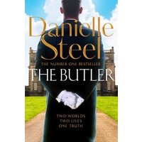 Book cover of "The Butler" by Danielle Steel, featuring a man in a suit with white gloves, standing before a grand estate.