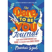 "The Dare to Be You Journal with colorful illustrations and bold orange and yellow text on a blue background"