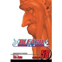 Manga cover of "Bleach" volume 58, featuring a close-up of an elderly man with a long beard and orange tones.