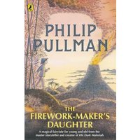 Book cover of "The Firework-Maker's Daughter" by Philip Pullman, features a volcano and a figure walking in a landscape.