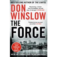 "The Force" book by Don Winslow, white cover with red and black text, cityscape at bottom, Stephen King quote.