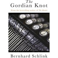 "The Gordian Knot book cover with vintage typewriter keys and author's name Bernhard Schlink"