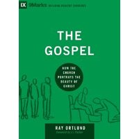 Green book cover titled "The Gospel" by Ray Ortlund, featuring line drawings of people and a black circular text element.