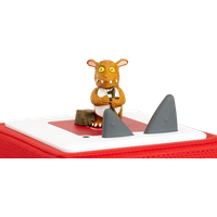 Brown Gruffalo's Child figurine with yellow eyes and white horns, sitting on a red and white base with gray triangular shapes.