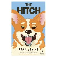 "The Hitch book cover featuring a cartoon corgi with a wide smile on a blue background, by Europa Editions (UK) Ltd."