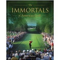"The Immortals of American Golf" book with a golfer on a green course surrounded by spectators.