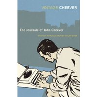 "The Journals book cover featuring a man typing on a typewriter, with a blue and beige background."