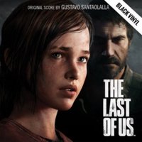 "The Last of Us" black vinyl record featuring cover art of two characters, a young girl and a man, with a serious expression.