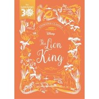 Orange hardcover book titled "The Lion King" with white illustrations and anniversary emblem.
