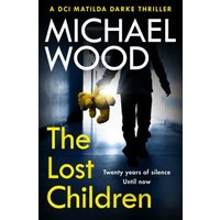 "The Lost Children book cover, silhouette holding teddy bear in dark hallway, bold white and yellow text"