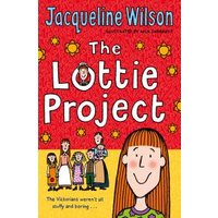 Red cover of "The Lottie Project" book by Jacqueline Wilson, illustrated with cartoon characters and yellow flowers.