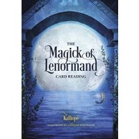 "The Magick of Lenormand Card Reading" book with moonlit archway and mystical blue tones.