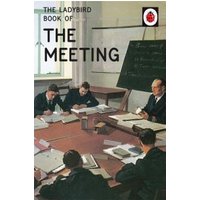 "The Meeting" Ladybird book cover with men in suits around a conference table, chalkboard in background.
