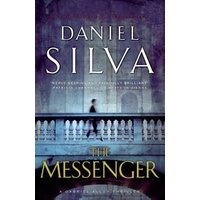 "The Messenger" book by Daniel Silva, cover with blurred figure on a bridge against a purple and blue background.