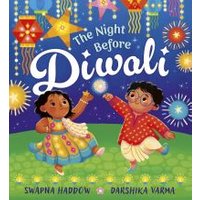 Children's book "The Night Before Diwali" with illustrated kids in festive attire under colorful lanterns and stars.