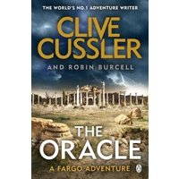 "The Oracle book by Clive Cussler, cover with ancient ruins and stormy sky, part of A Fargo Adventure series"