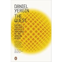 "The Quest" book by Daniel Yergin, white cover with yellow geometric sphere design and black text.