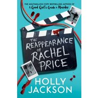Blue book cover, "The Reappearance of Rachel Price" by Holly Jackson, features film clapperboard and scattered photos.
